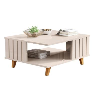 Imagem de Mesa De Centro Açai Sala Com Pés De Madeira Maciça Off White