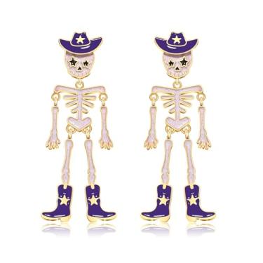 Imagem de BVGA Brincos de Halloween para mulheres, esqueleto de caubói ocidental, brincos com pingente de esqueleto de caveira gótica, acessórios de bijuteria de esqueleto para fantasia de Halloween, Large