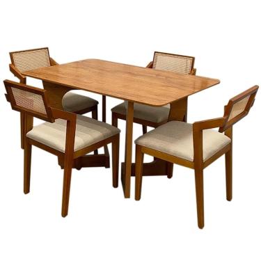Imagem de Mesa de Jantar Dubai 160x80cm SEM Vidro com 4 Cadeiras Berlim HR em Linho Cel Móveis Cor Cinamomo com Tecido Bege