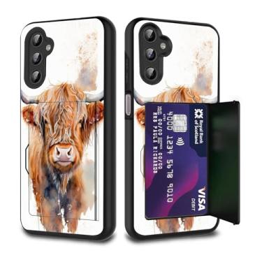 Imagem de FGDRFGRW Capa para carteira de cartão de crédito, camada dupla, híbrida, à prova de choque, proteção contra quedas com suporte, capa para Samsung Galaxy A16 5G 17.5 cm, aquarela Highland Cow