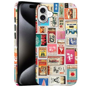 Imagem de DJSOK Compatível com iPhone 16, PC fosco antiarranhões à prova de choque - Colagem retrô Matchbox