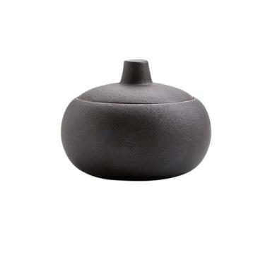 Imagem de Cinzeiro de cerâmica bruta cinzeiro de esmalte de ferro preto portátil com tampa cinzeiro para sala de estar, cozinha, casa, decoração de mesa, cinzeiro ao ar livre