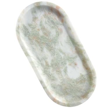 Imagem de DACHUN Bandeja de mármore natural para bancada de banheiro, com pés antiderrapantes, bandeja decorativa de pedra de mármore para banheiro/cozinha/penteadeira/cômoda/mesa de cabeceira (verde rosa, 30 x