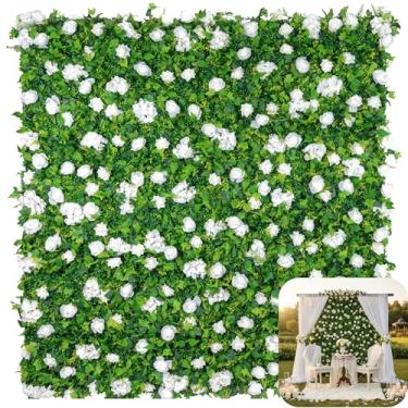 Imagem de Painéis de parede de flores artificiais 3D tamanho grande 2 × 2 m, armazenamento rápido de montagem branca, vegetação floral, tela de cerca de fundo falso para casamento, bebê, festa de aniversário