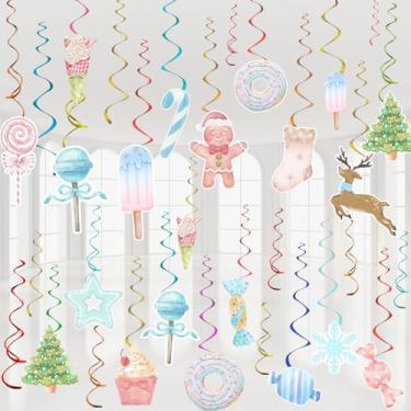 Imagem de TEASIK Pacote com 32 decorações coloridas de Natal da Candyland, enfeites de redemoinho temáticos de festa de aniversário de doces para decoração de árvore, quarto e festa