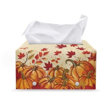 Imagem de Bivxisrvo Capa de caixa de lenços retangular de abóbora de outono à prova d'água caixa de lenços de papel de graças capa bonita caixa de lenços PU presentes para casa para mesa de jantar e mesa de