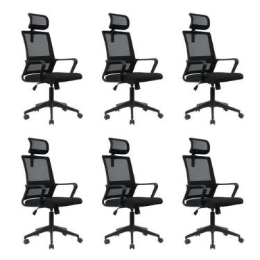 Imagem de Kit 6 Cadeiras Presidente Giratória Tela Mesh com Relax Tokyo - Espres