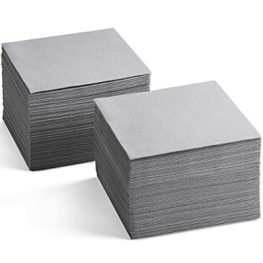 Imagem de Guardanapos descartáveis de coquetel com toque de linho, pacote com 200 guardanapos de papel cinza de 12,7 cm x 12,7 cm para bar, restaurante e café, guardanapos de sobremesa para festa, casamento ou evento