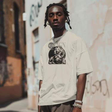 Imagem de Camiseta Casual Masculina Moderna Estilosa Leão Básica em Algodão Malha Ajustável do P ao G1-Masculino