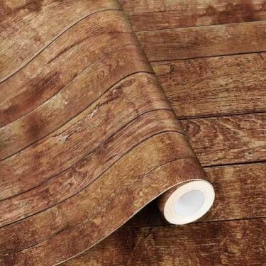 Imagem de FLFK Rolo de piso Peel and Stick - Azulejos de vinil vintage de madeira marrom, 41 x 325 cm, membrana de sarja, antiderrapante, impermeável, para cozinhas, banheiros e salas de estar