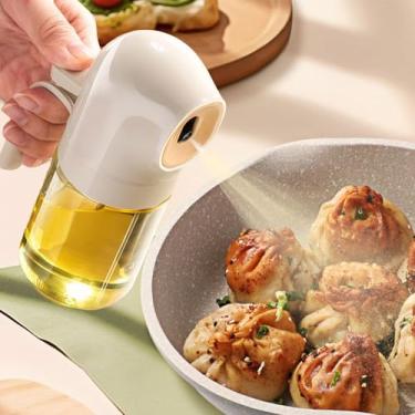 Imagem de Pulverizador de azeite de oliva de vidro para cozinhar dispensador de óleo 2 em 1 para utensílios de cozinha, alimentos, assar, salada, frasco de spray premium de grau alimentício, branco