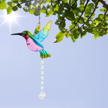 Imagem de Apanhador solar de beija-flor, enfeite para pendurar na janela de pássaros de vidro manchado para interior e exterior, criador de arco-íris prisma de cristal para decoração de festa de jardim em casa
