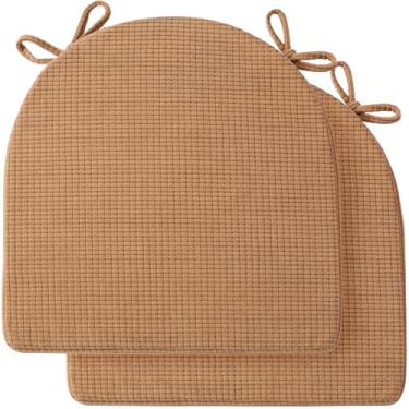 Imagem de SM-XLHN Conjunto de 2 almofadas de cadeira para cadeiras de jantar, almofadas antiderrapantes para cadeira de cozinha com laços, almofadas de assento de espuma de alta resiliência, capa lavável