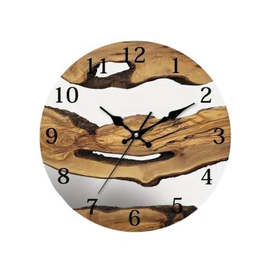 Imagem de Relógio de parede moderno com design de grão de madeira de 30 x 30 cm, silencioso e sem tique-taque