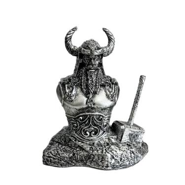 Imagem de Estátua de resina do deus nórdico Thor 14,5 cm com martelo Mjölnir