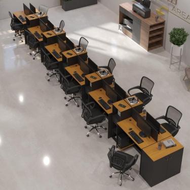 Imagem de Estação De Trabalho 12 Lugares Office Tech 12 Mesas 10 Armár - Preto E Cedro Preto E Cedro