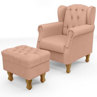 Imagem de Poltrona Yara P02 Com Puff Paris Luis Xv Linho Rosê