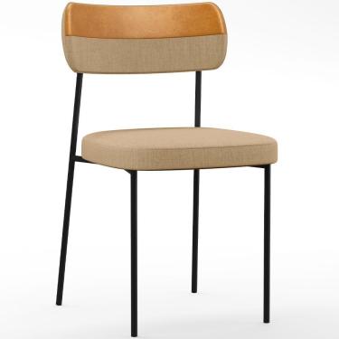 Imagem de Cadeira Decorativa Estofada Para Sala De Jantar Melina L02 Linho Bege Escuro Couríssimo Whisky - Lyam Decor