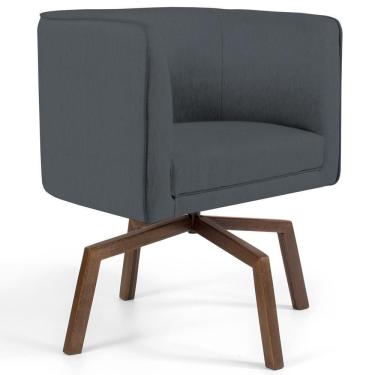 Imagem de Poltrona Decorativa Giratória Base Ka Madeira Betina C-03 Corano Cinza - Domi