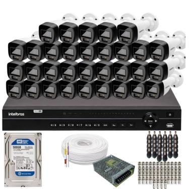 Imagem de Kit 32 Câmeras Intelbras 1120b Full Color, Dvr 32ch Mhdx 1232 Hd 500gb
