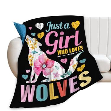 Imagem de citari Just A Girl Who Love Wolves, cobertor fofo de lobo, decoração animal, cobertor para meninas, meninos, superquente, macio, flanela, sofá, roupa de cama para bebês, crianças, adultos, mulheres