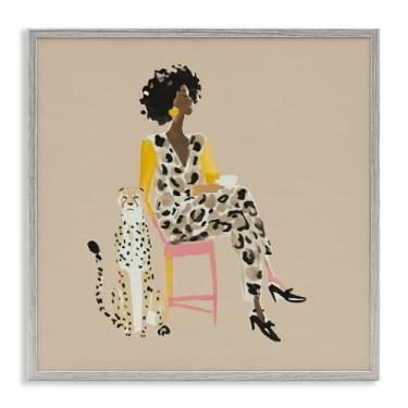 Imagem de Stupell Industries Arte giclée emoldurada Savage Chic Glam com leopardo preto, design de Svetlana Aleynikova, 61 x 61 cm