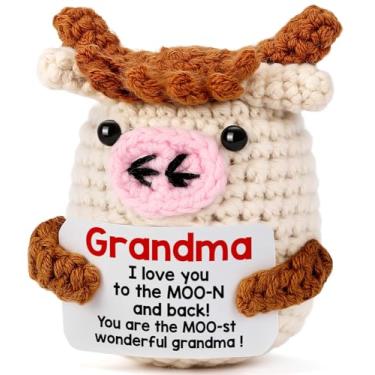 Imagem de Presentes engraçados feitos à mão de vaca de crochê para avó - vovó l te amo até a lua e de volta, presentes pequenos fofos para avó da neta - Dia das Mães, aniversário