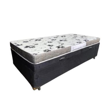 Imagem de Cama Box Báu Solteiro + Colchão Harmony - Imperium do Sono - Acabamento Reforçado (Suede Preto)