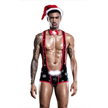 Imagem de HÖTER Lingerie masculina sexy de Papai Noel – Roupa íntima de Natal para ele, despedida de solteiro de Natal