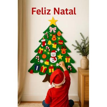 Imagem de Árvore de Natal Montessori 98×68 cm com 32 Enfeites – Feltro Premium + Luzes | Natal Divertido DIY