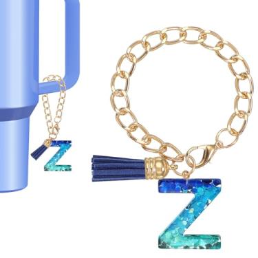 Imagem de Berloque de letras para copo Stanley, lindo pingente inicial Z acessórios para chaveiro Stanley Tumbler Handle chaveiro personalizado para mulheres, azul