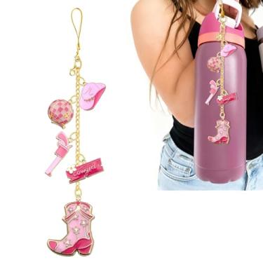 Imagem de Z-synka Alça de alça e pingente para garrafa de água Owala 680 g, 947 g, 1,134 g, para acessórios Owala e acessórios Stanley Cup (cowboy rosa vermelho)