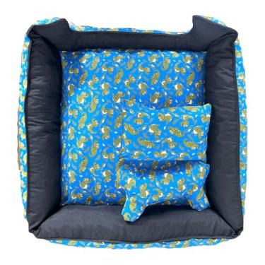 Imagem de Cama Pet Onix em Tricoline, 4 Tamanhos, Impermeável, com 2 Almofadas, Zíper Removível, 100% Algodão (Azul Royal Dino, X-Grande)