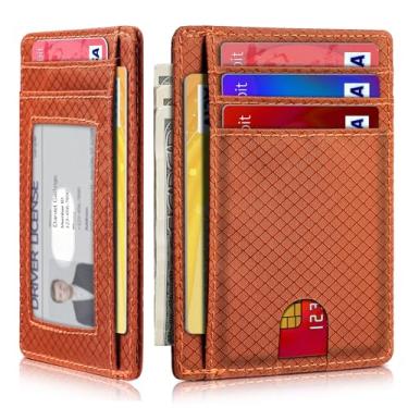 Imagem de Carteira minimalista para homens e mulheres, bolso frontal fino para viagem, bloqueio RFID, carteira de nylon resistente à água para identidade e dinheiro, Laranja escuro