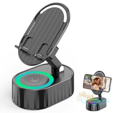 Imagem de YYGJYGOO Alto-falante Bluetooth de indução sem fio 5 em 1, suporte para celular com alto-falante Bluetooth sem fio, alto-falante Bluetooth com som surround HD para escritório em casa (preto)