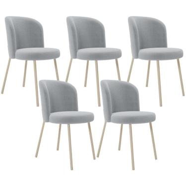 Imagem de Kit 05 Cadeiras Para Sala De Jantar Cozinha Estofada Gavi Arena L02 Bouclê Cinza - Lyam Decor