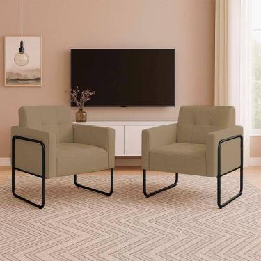 Imagem de Poltrona Sala Industrial Alta Tubo Preto Kit 2 Elisa Suede D03 - D`rossi Cor Marrom Rato