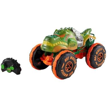Imagem de Hot Wheels Monster Trucks Rageasaur RC Veículo todo-o-terreno de brinquedo com controlo remoto, escala 1:15 e pneus de aderência, para realizar acrobacias sobre rodas, JBH03