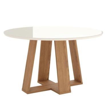 Imagem de Mesa De Jantar Lins 140 Cm Redonda Com Vidro Nature Off White - Henn