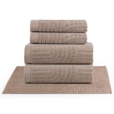 Imagem de Jogo De Banho Dunna Toalhas Macias 100% Algodão Fio Penteado 5 Peças Amêndoa Bege