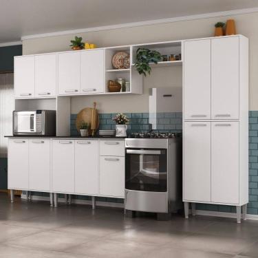 Imagem de Armário De Cozinha Modulada Completa Compacta 294cm Com Balcão De Pia Multimóveis Mp2280 Branco