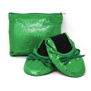 Imagem de Silky Toes Sapatilhas dobráveis para mulheres, sapatilhas, bailarinas, Lantejoulas - Verde, Medium