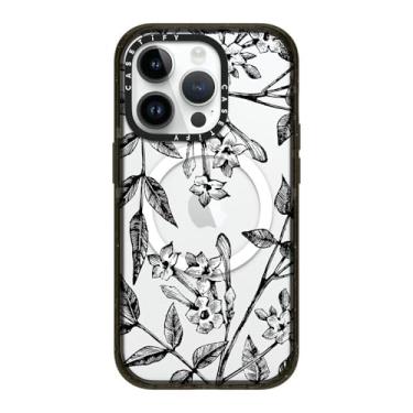 Imagem de CASETiFY Capa Impact para iPhone 14 Pro [proteção contra quedas de grau militar de 2,5 m 4X/compatível com Magsafe] - Jasmim botânico - preto transparente