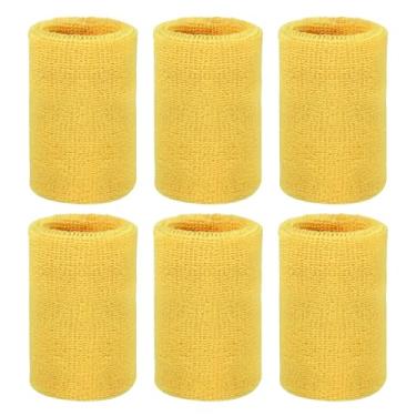 Imagem de YELARXI Pulseiras de suor, pulseiras para esportes de suor 10 x 7,6 cm e pacote com 6 e ajuste amarelo para (tênis/basquetebol/futebol/corrida/malhar/homens e mulheres)