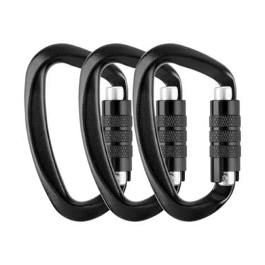 Imagem de Aspire 3 Mosquetões de travamento automático 12KN (1,224 kg), mosquetões de travamento resistente de 7,6 cm para rede de acampamento e balanço (preto)
