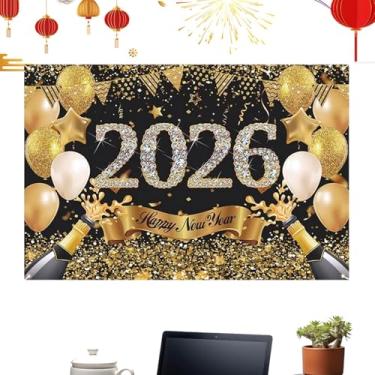 Imagem de Faixa de Feliz Ano Novo - Letreiro Grande em Tecido | Placa de Fundo Feliz Ano Novo 2026 | para Casa Sala de Estar Jardim Escritório Cabana e Cabine Fotográfica