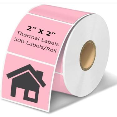 Imagem de Etiquetas térmicas 5 x 5 cm rosa, adesivos de envio térmico quadrados, etiqueta térmica direta autoadesiva de inventário multiuso para pequenas empresas (500 etiquetas/rolo)