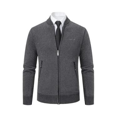 Imagem de Suéter Cardigan Masculino Grosso E Quente Com Gola Alta, Casual E Solt
