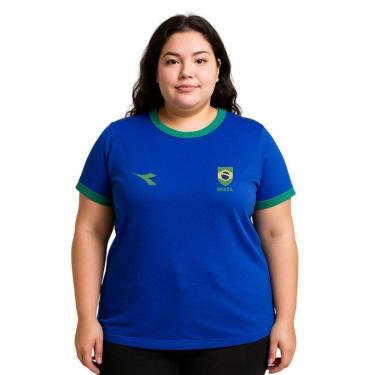 Imagem de Camiseta Diadora Brasil Small Logo Plus Size Feminina - Azul G4-Feminino