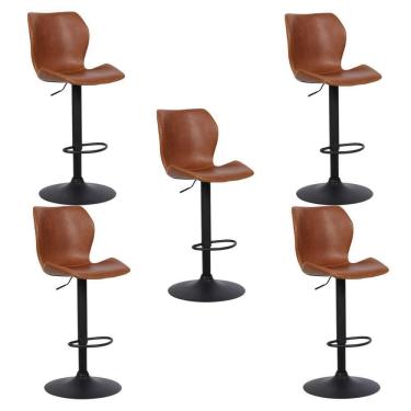 Imagem de Kit 5 Banquetas Base Em Aço Giratória Naboo Com Regulagem De Altura Pu Marrom - Gran Belo